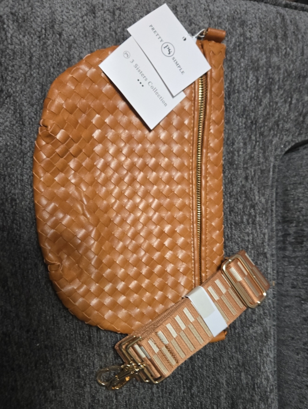 Pretty Simple Woven Crossbody Bag in Tan with Adjustable Strap